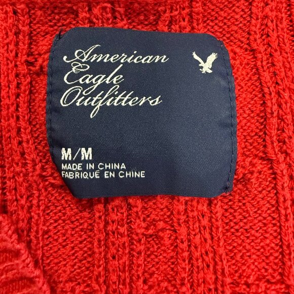 American Eagle women’s Size M Red Cable Knit Hooded Sweater Belle Y2K Preppy - Picture 5 of 10